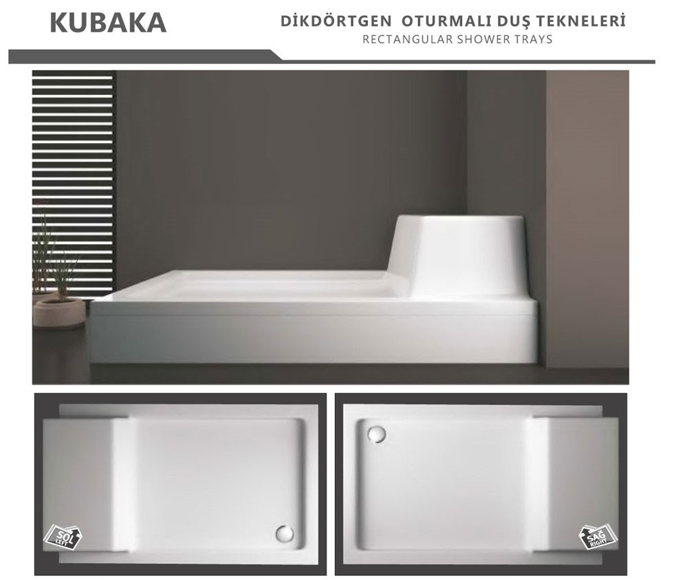 Oturmalı Dikdörtgen Duş Tekneleri